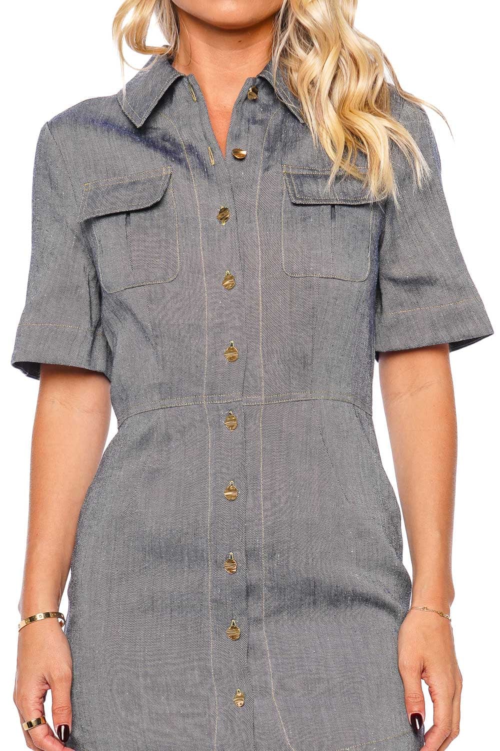 Matthew Bruch Cargo Button Up Mini Shirt Dress 24RES1083 D Denim