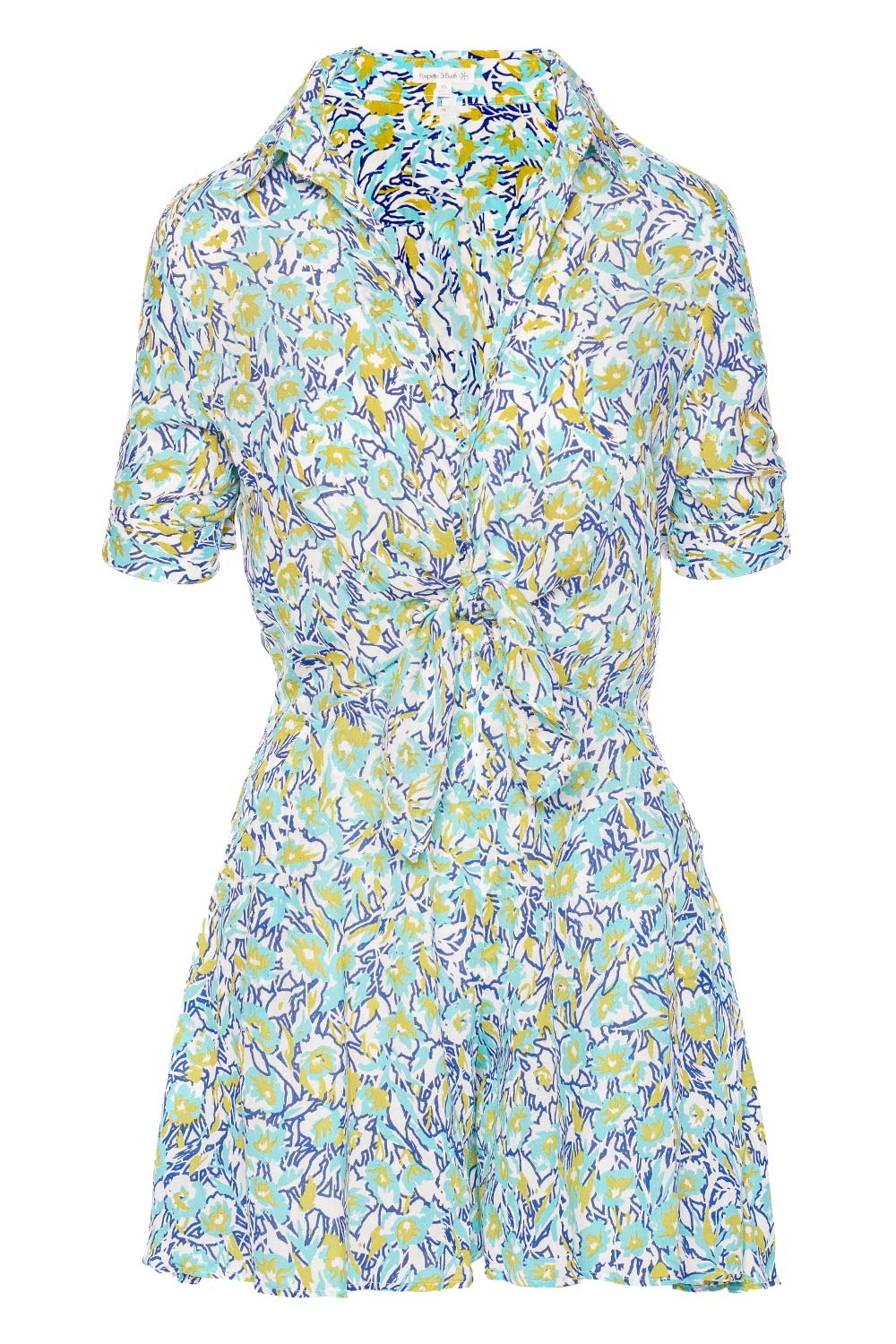 Poupette St Barth Bettina Turquoise Graffiti Tie Front Romper