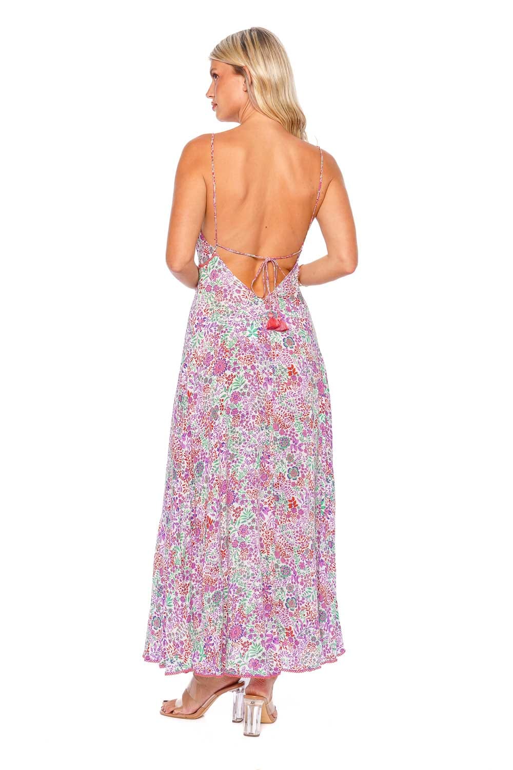 Poupette St Barth LONG DRESS DENISE V WDNR24LBNWL WHITE LAVENDER NATURE
