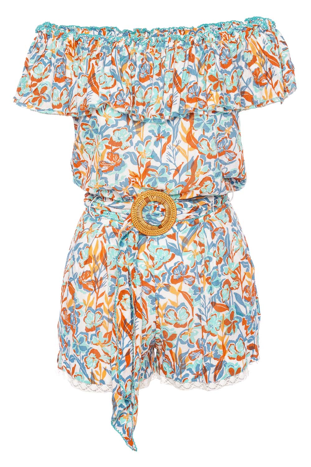Summertime Stunner Red Tropical Print One-Shoulder Romper