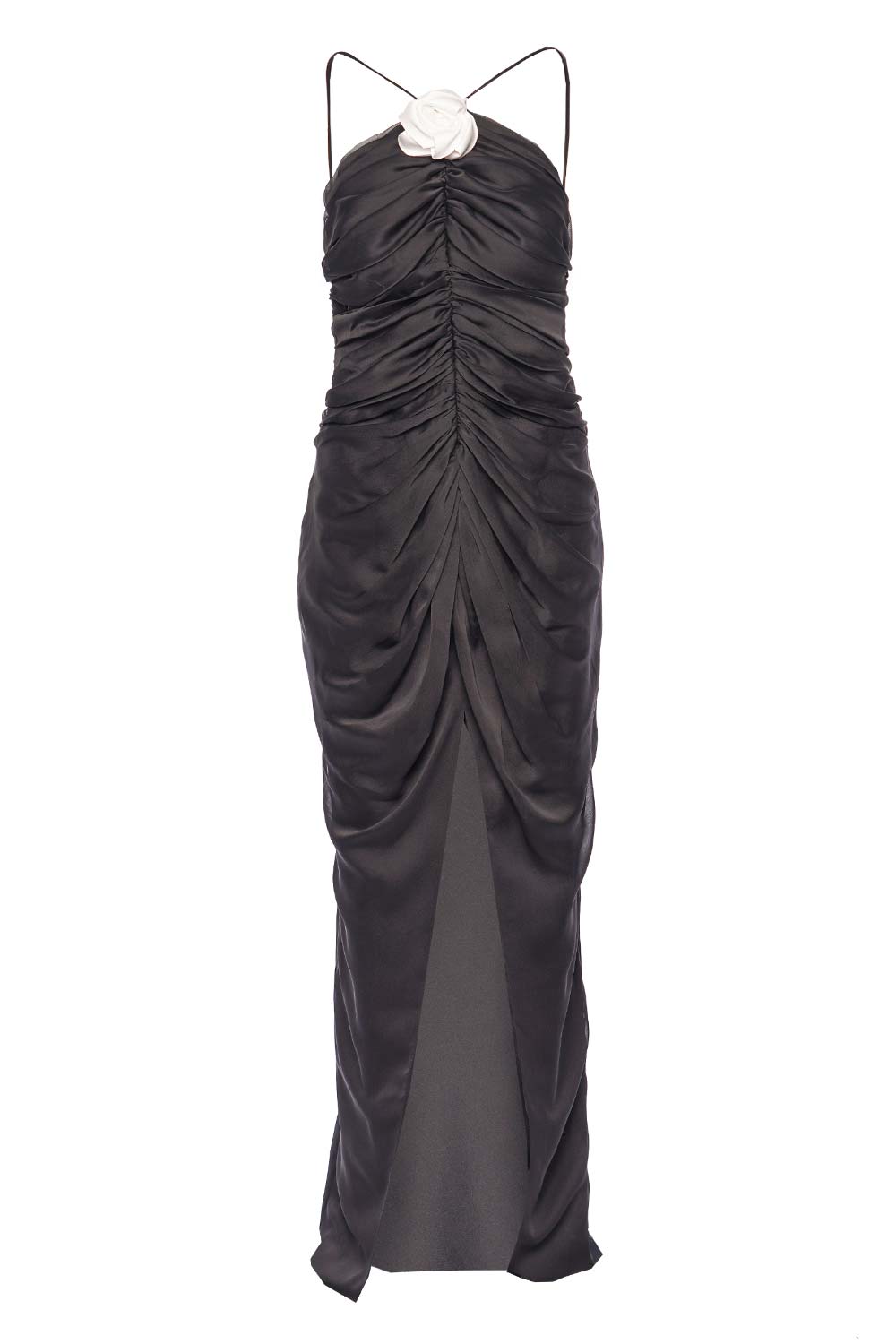 Rasario Flower Embellished Ruched Chiffon Maxi Dress