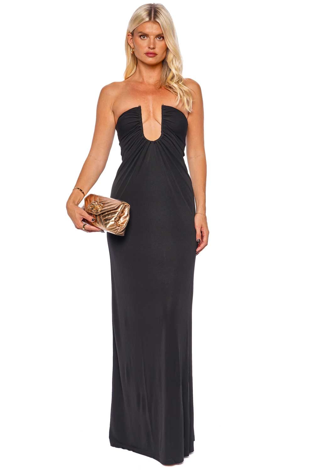 Christopher Esber Arced Palm Black Strapless Maxi Dress