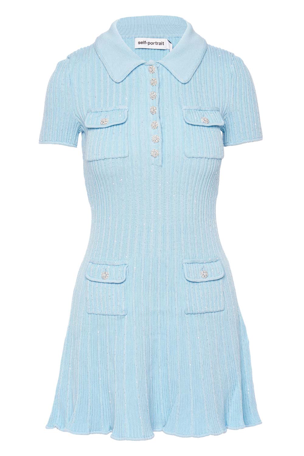 self-portrait Blue Sequin Knit Mini Dress