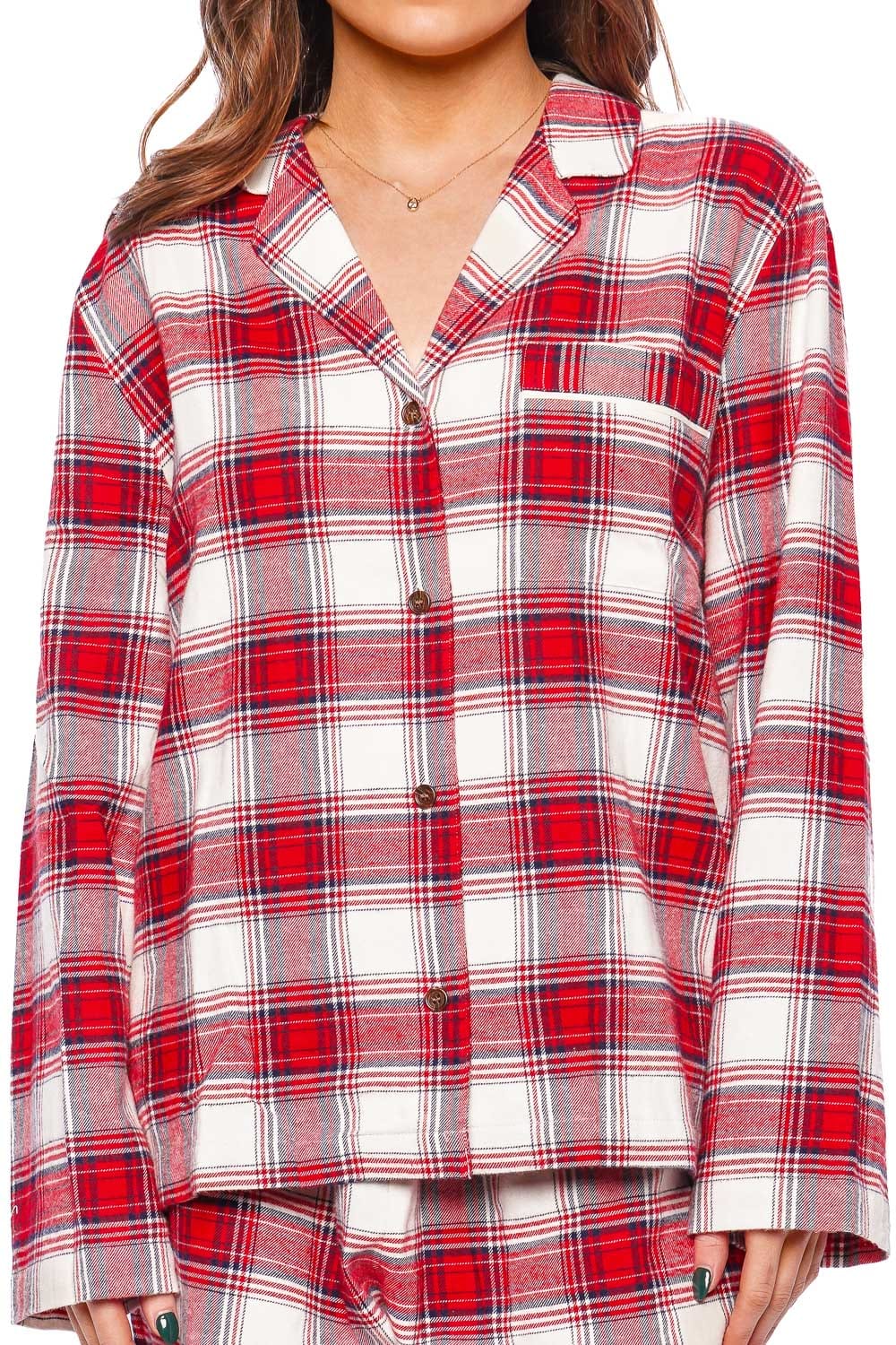Eberjey FLANNEL LONG PJ SET PJ2060 TARTAN PLAID HAUTE RED IVORY