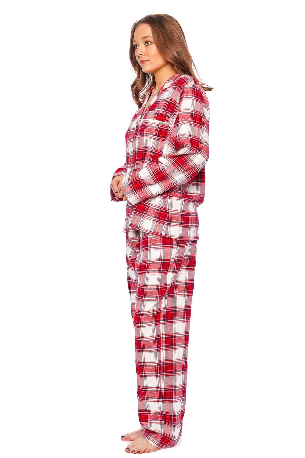 Eberjey FLANNEL LONG PJ SET PJ2060 TARTAN PLAID HAUTE RED IVORY