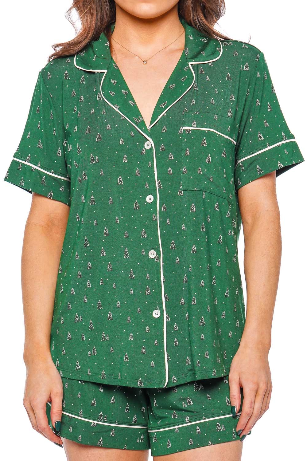 Eberjey RELAXED SHORT PJ SET GISELE PRINT PJ1141SN WINTERPINE FOREST GREEN/IV