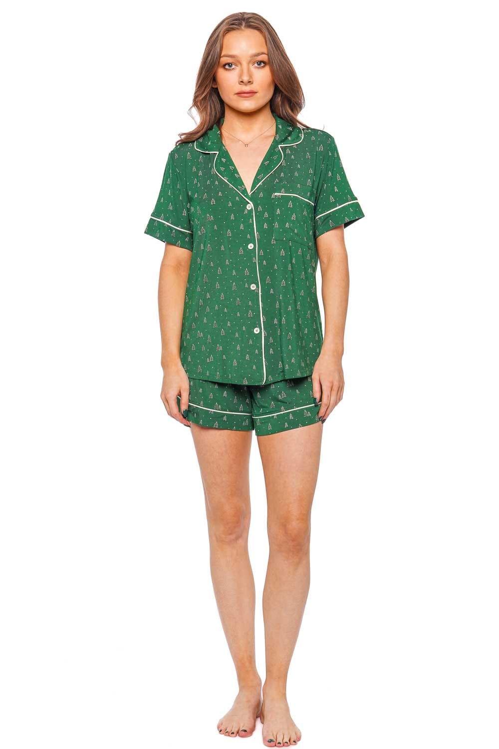 Eberjey RELAXED SHORT PJ SET GISELE PRINT PJ1141SN WINTERPINE FOREST GREEN/IV