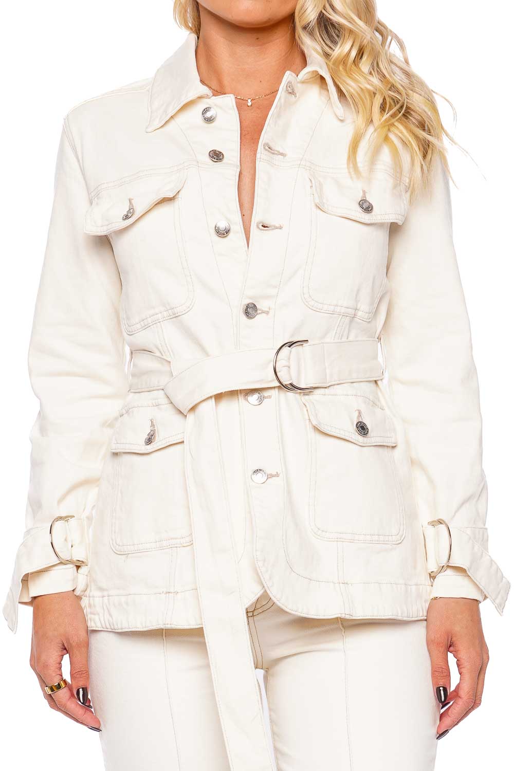 SIMKHAI LEORA CARGO DENIM JACKET 124-6036-DN EC ECRU