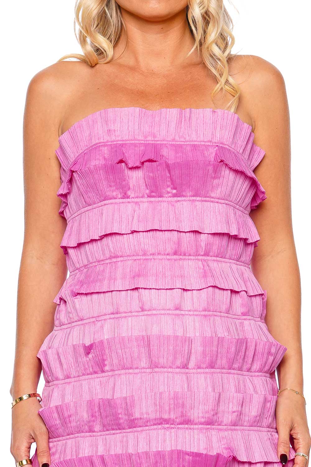 Aje. Palladium Ruffled Strapless Mini Dress