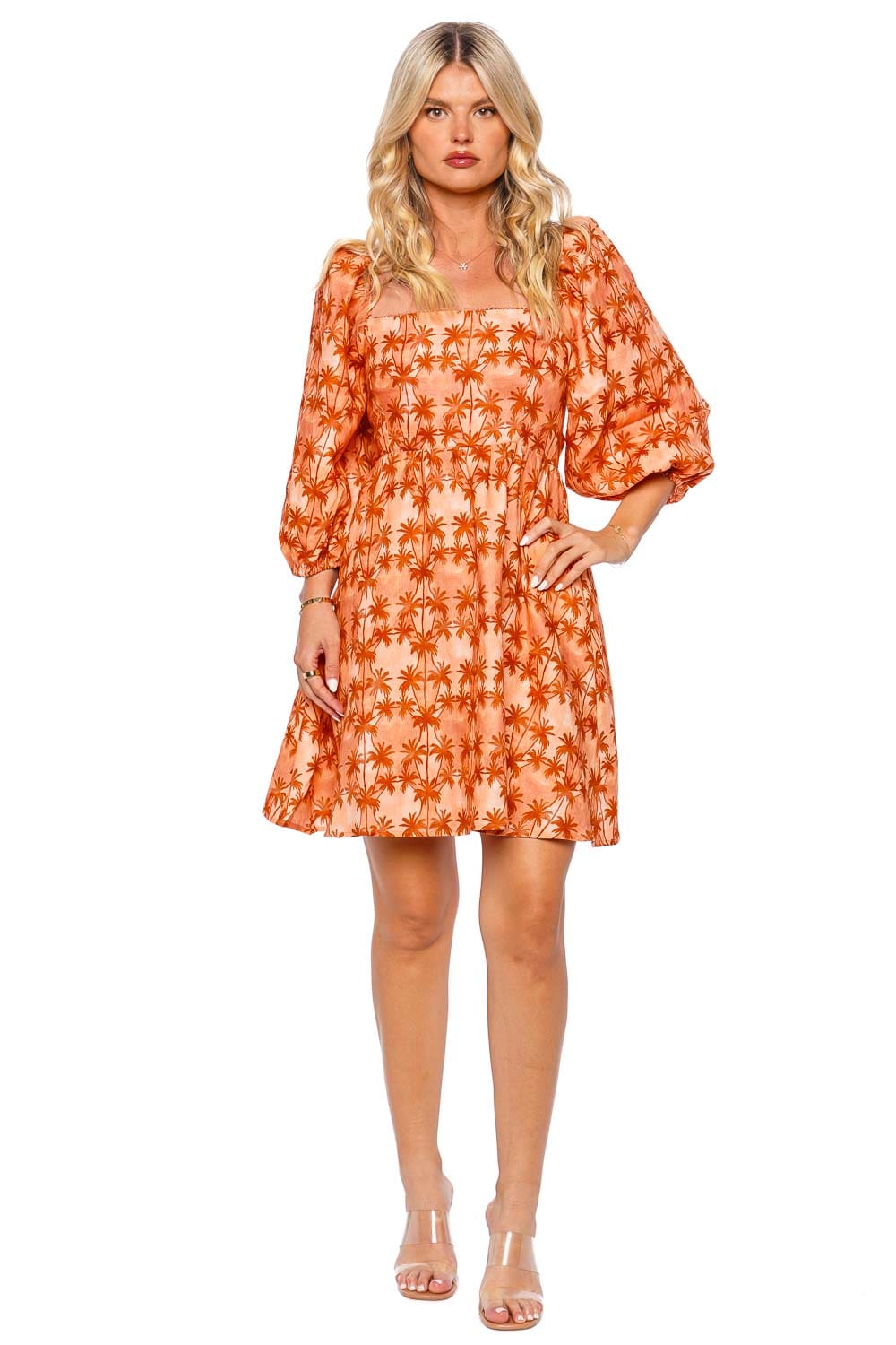 Kivari Leilani Palm Puff Sleeve Mini Dress