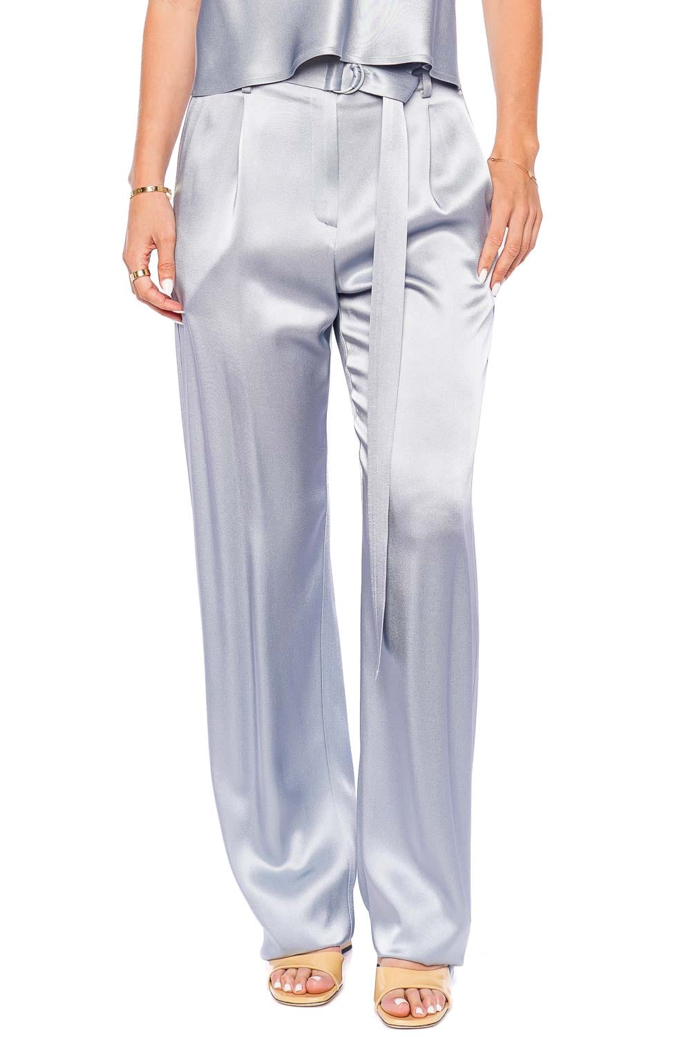 LAPOINTE Dove Satin High Waisted Belted Pant