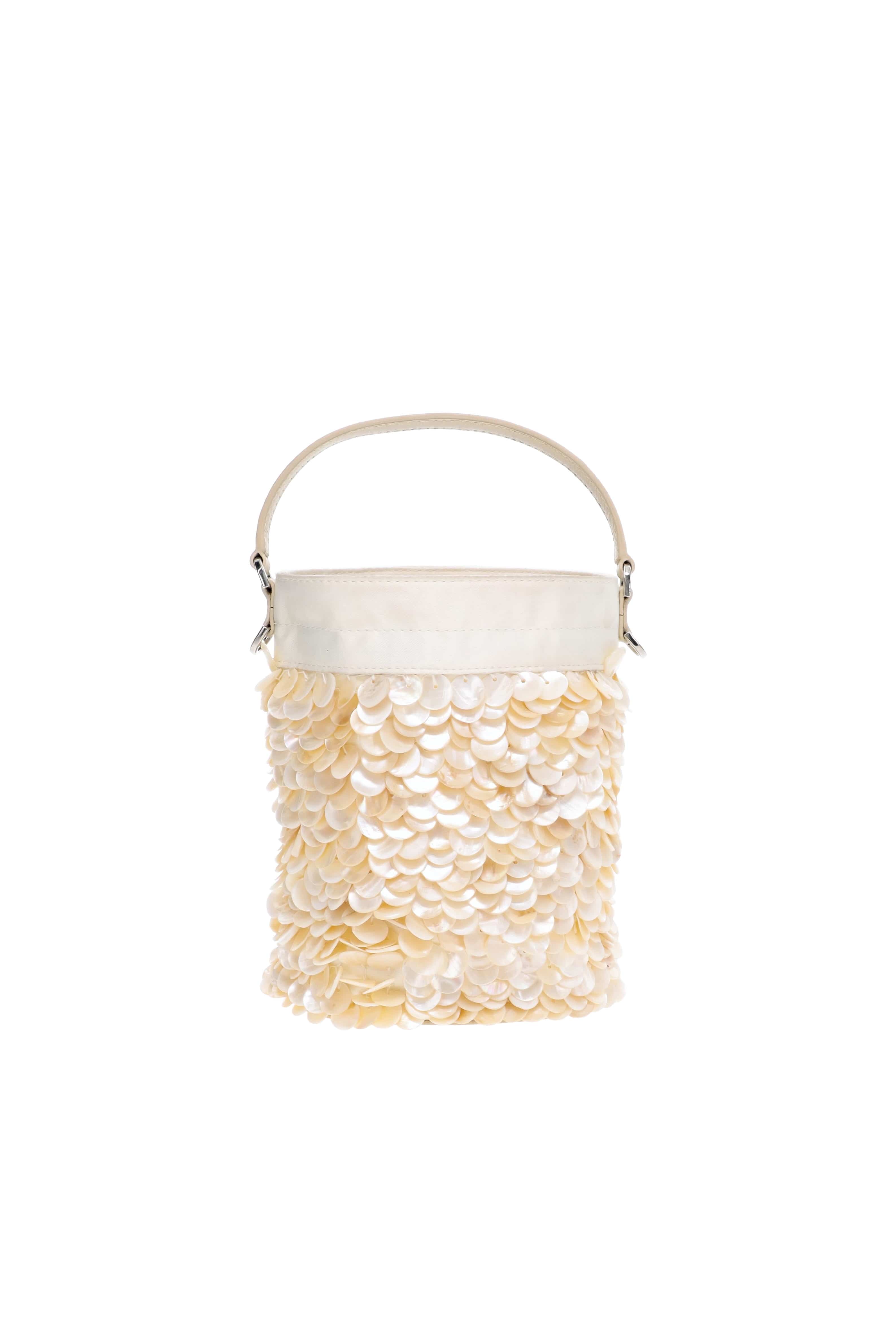 Staud Lila Cream Pearl Shell Embellished Mini Bag