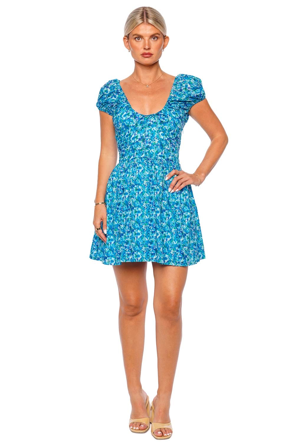 NWT MISA Severine Cobalt Blue Floral Mini Dress factory in Pura Vida Flora Mix Large