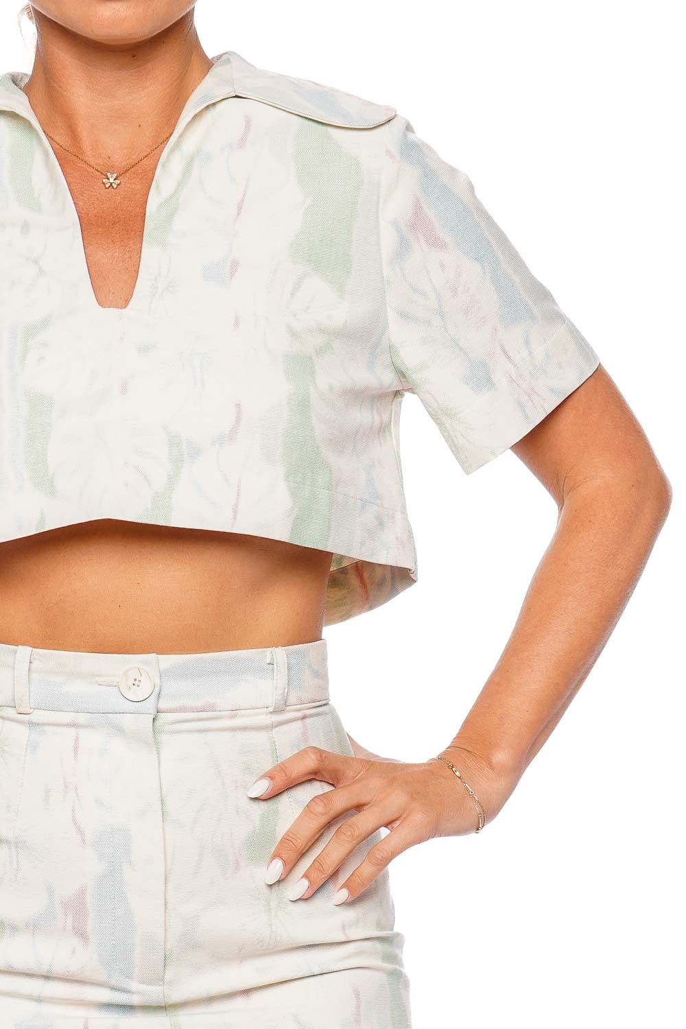 Matthew Bruch Tropical Printed Denim Popover Shirt