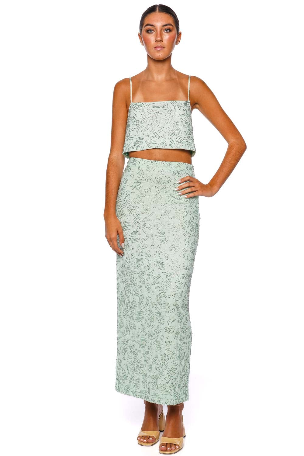 Staud Barletta Caribbean Beaded Maxi Skirt