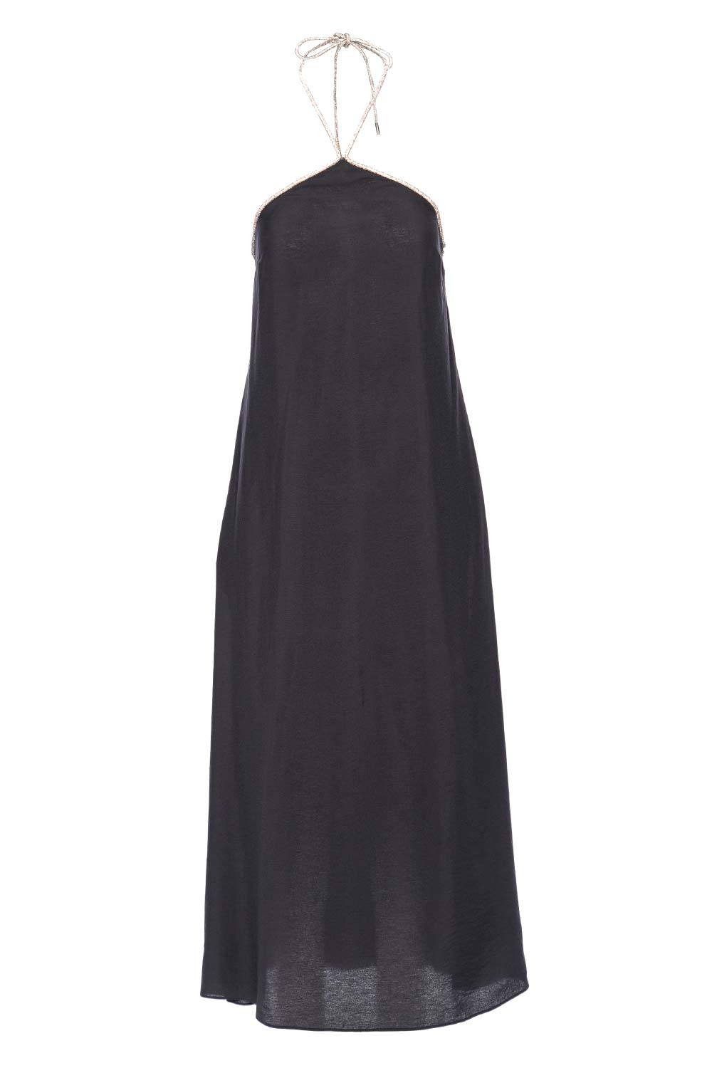 Onyx Crystal Trim Halter Maxi Dress