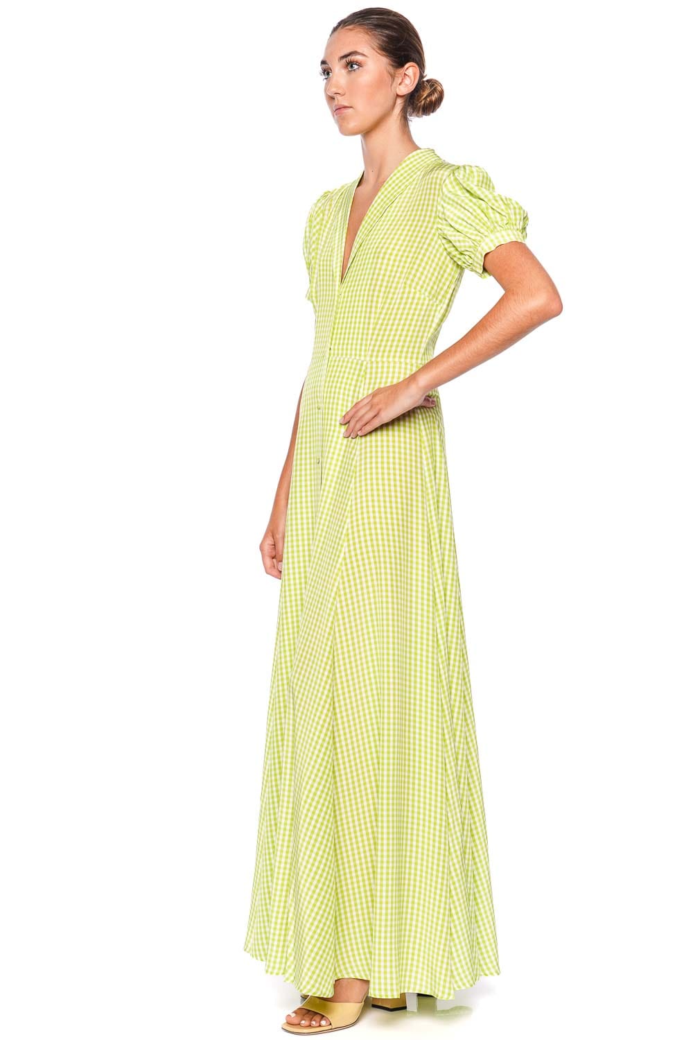 Caroline Constas Bel Silk Gingham Maxi Shirt Dress