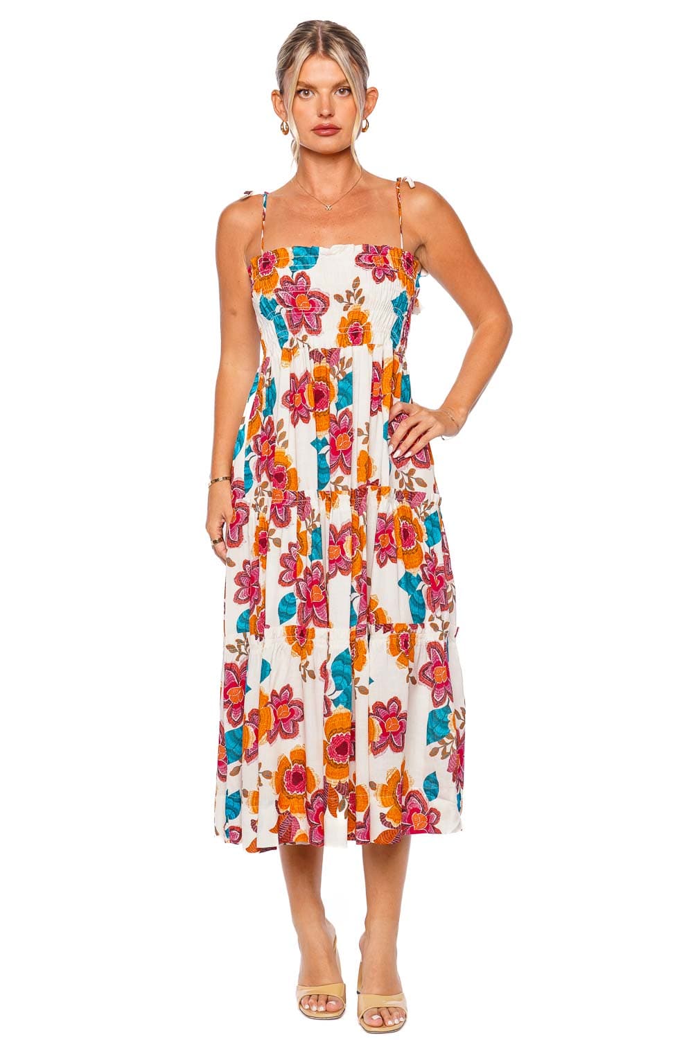 MISA LOS ANGELES Kamina Flora Marbella Smocked Midi Dress