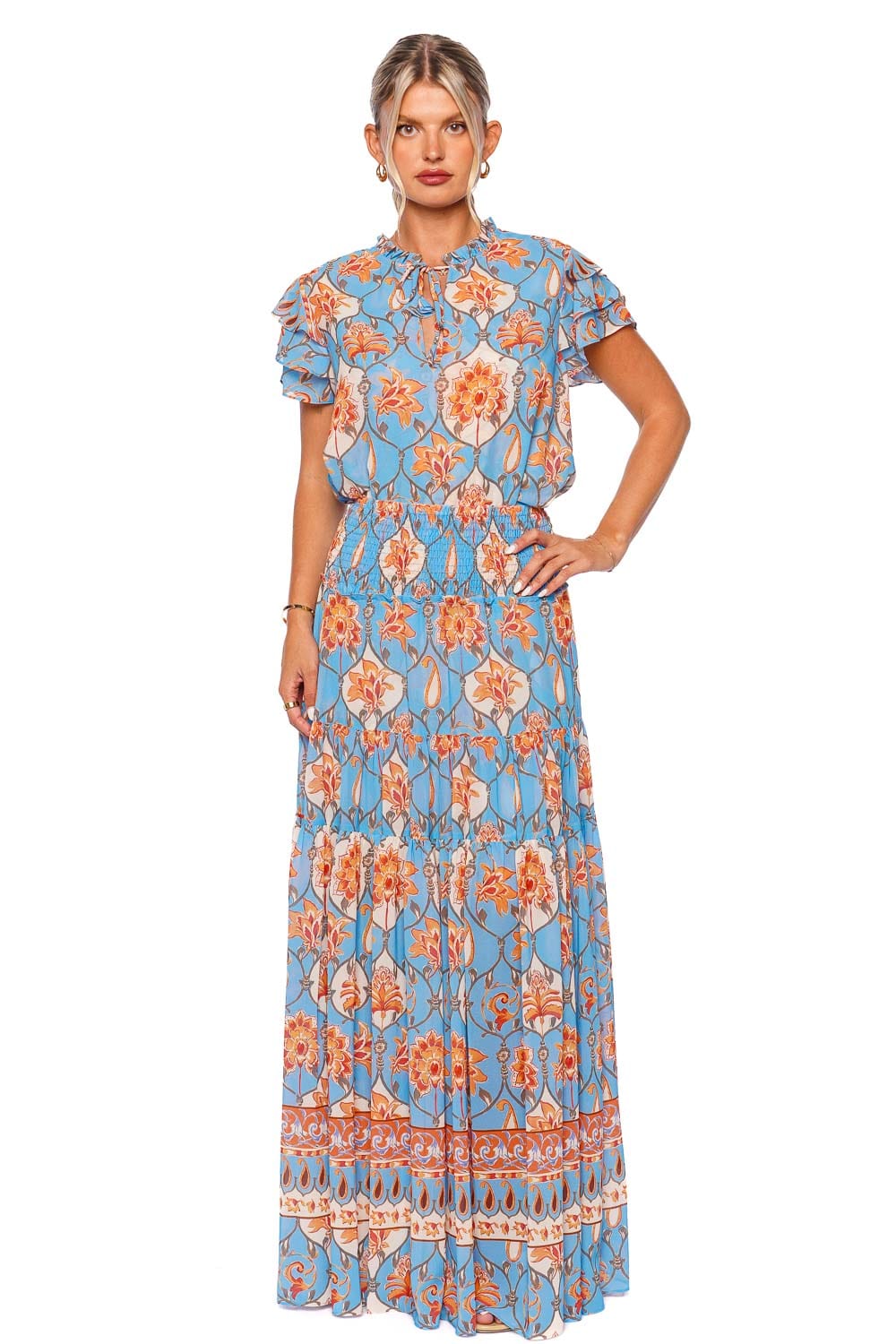 MISA LOS ANGELES Maria Caged Floral Ruffled Top