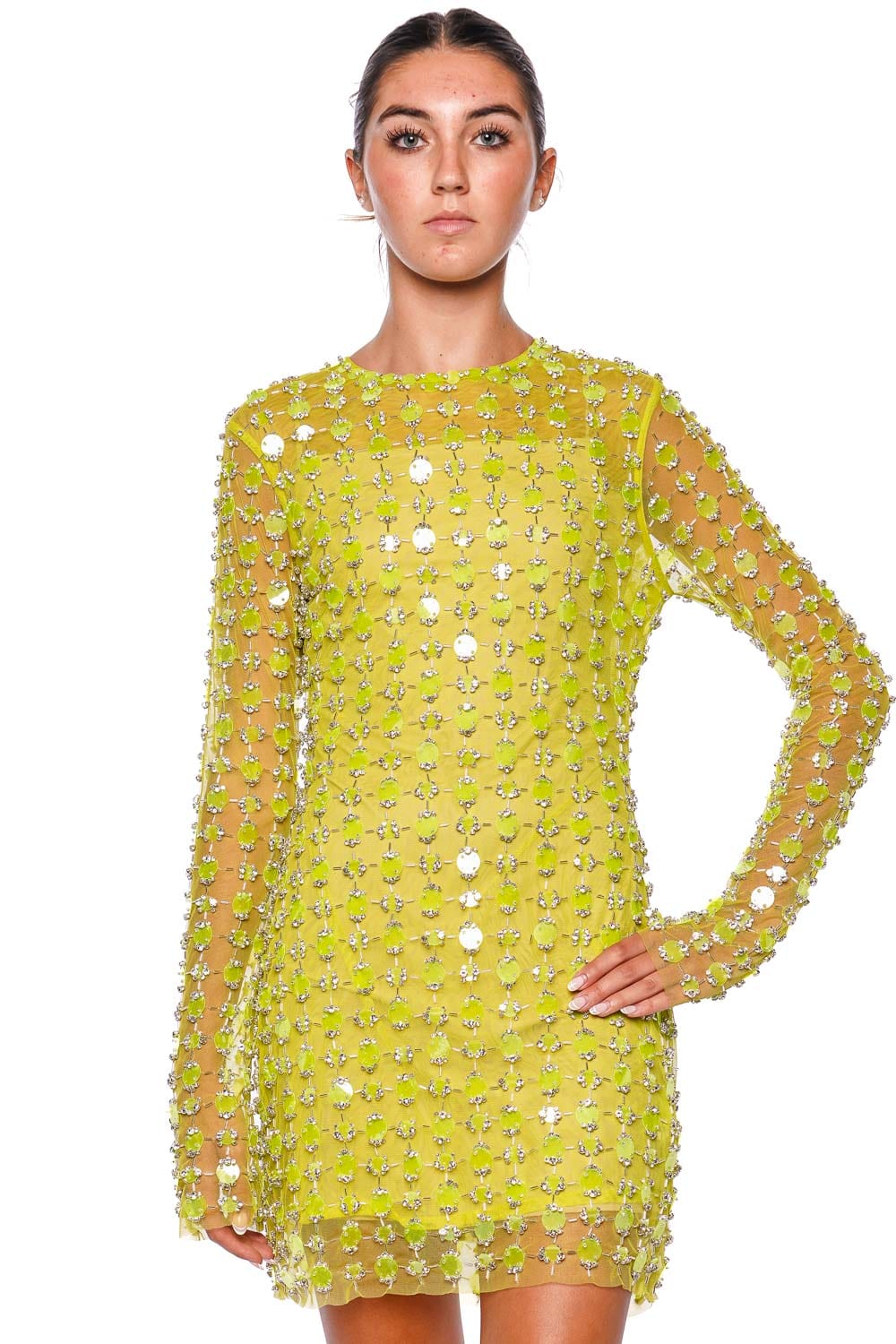 Rachel Gilbert Lucinda Long Sleeve Embellished Tulle Mini Dress