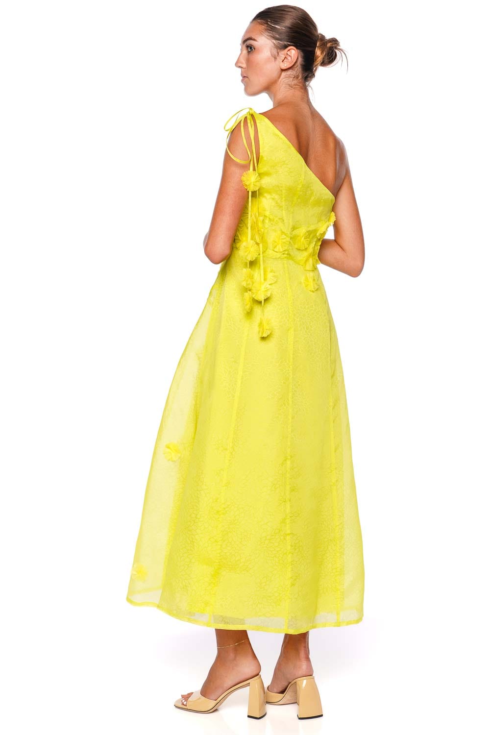 Rachel Gilbert Whitley Lime Silk Organza Embellished Midi Dress