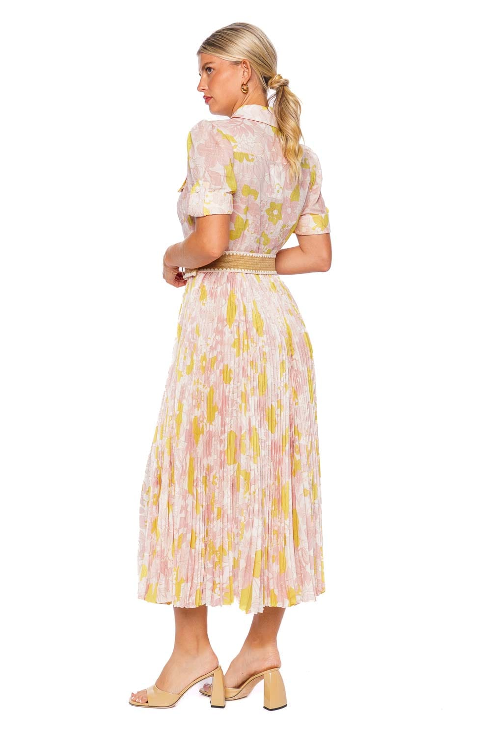 ZIMMERMANN Pop Pleated Floral Belted Midi Dress
