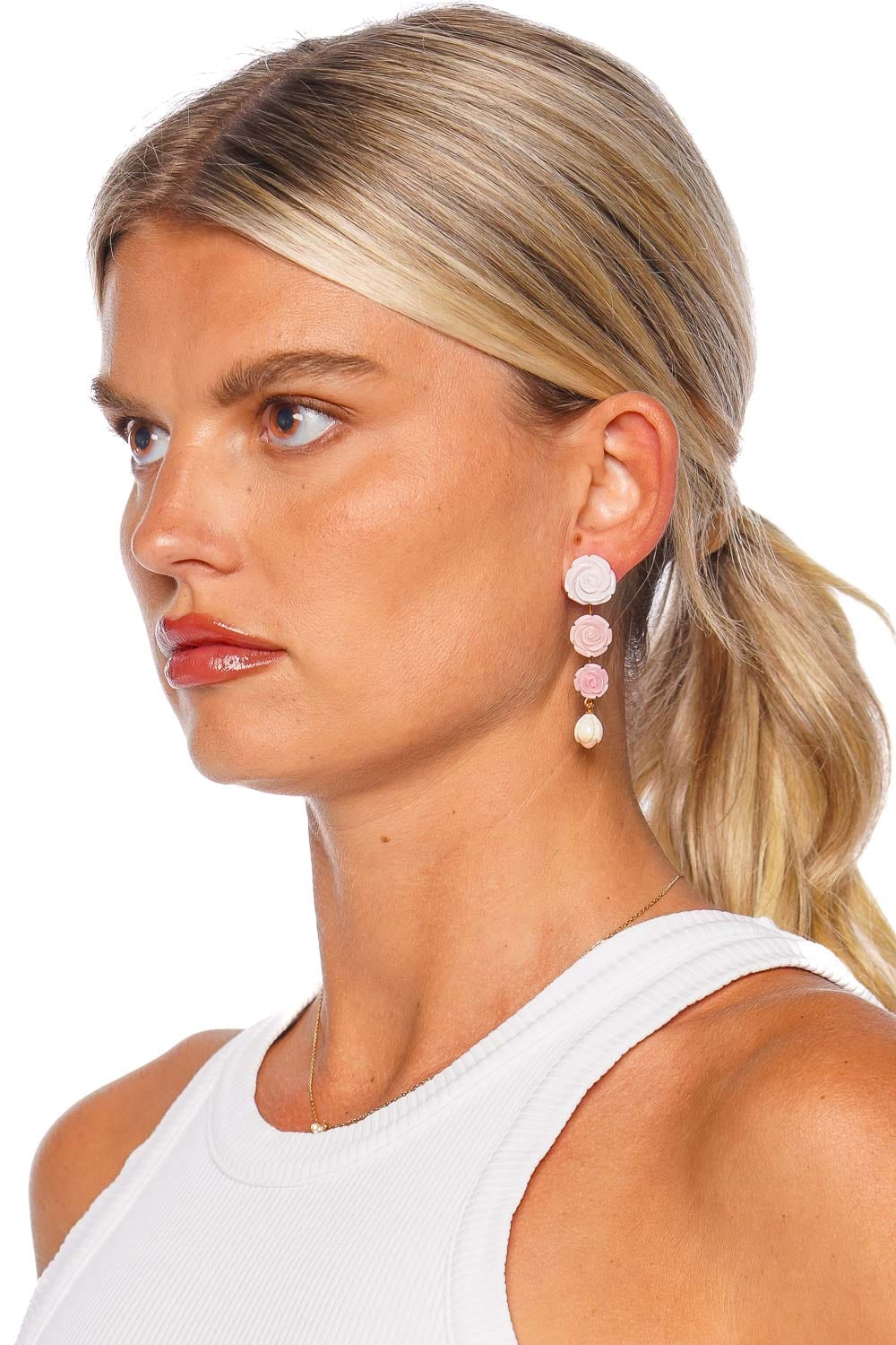 Jennifer Behr Tyla Rose Drop Shell Earrings