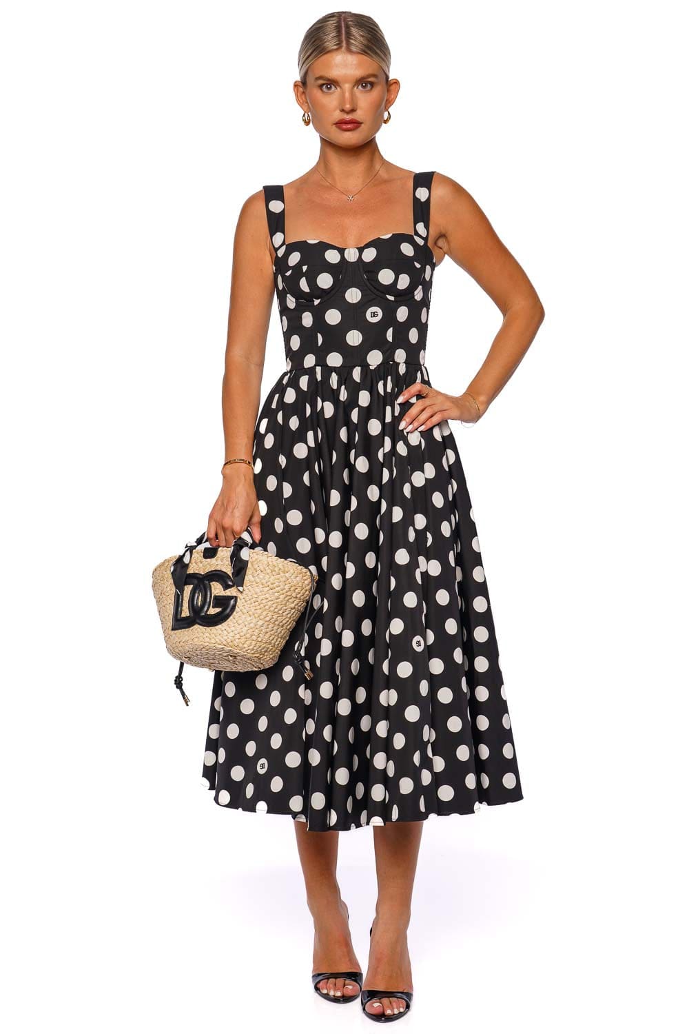 Mambo Italiano Polka Dot Bustier Midi Dress