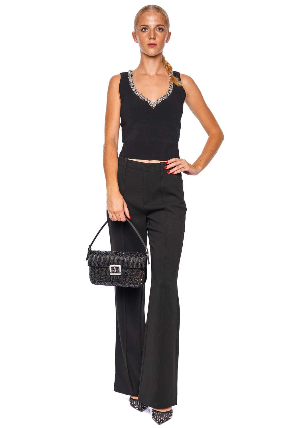 SIMKHAI Marceline Black Crystal Embellished Tank