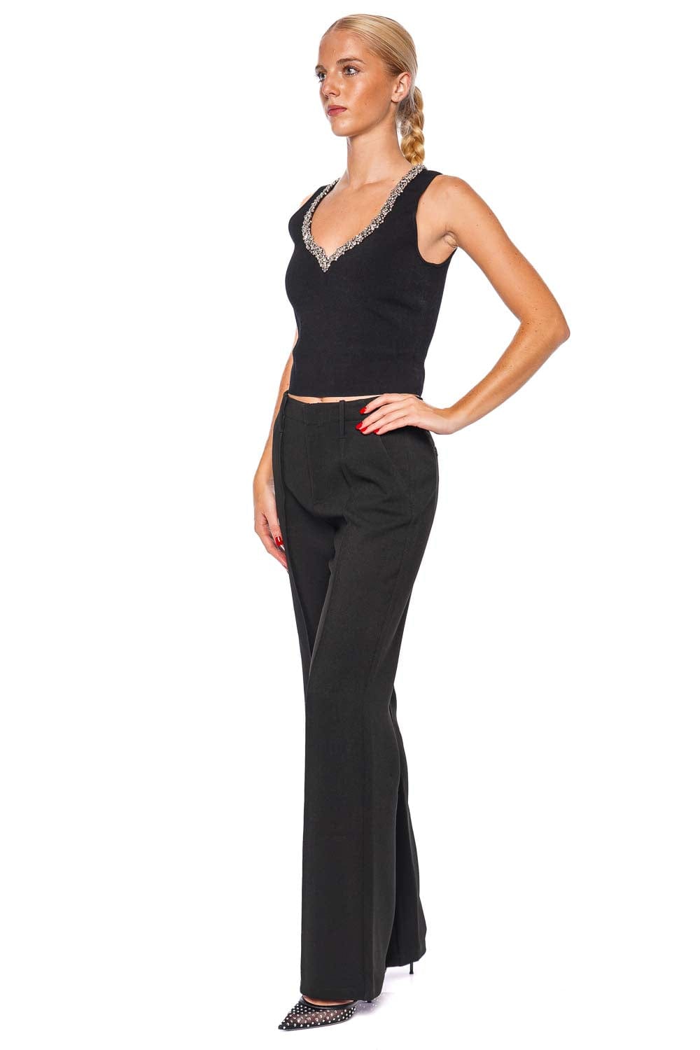 SIMKHAI Marceline Black Crystal Embellished Tank