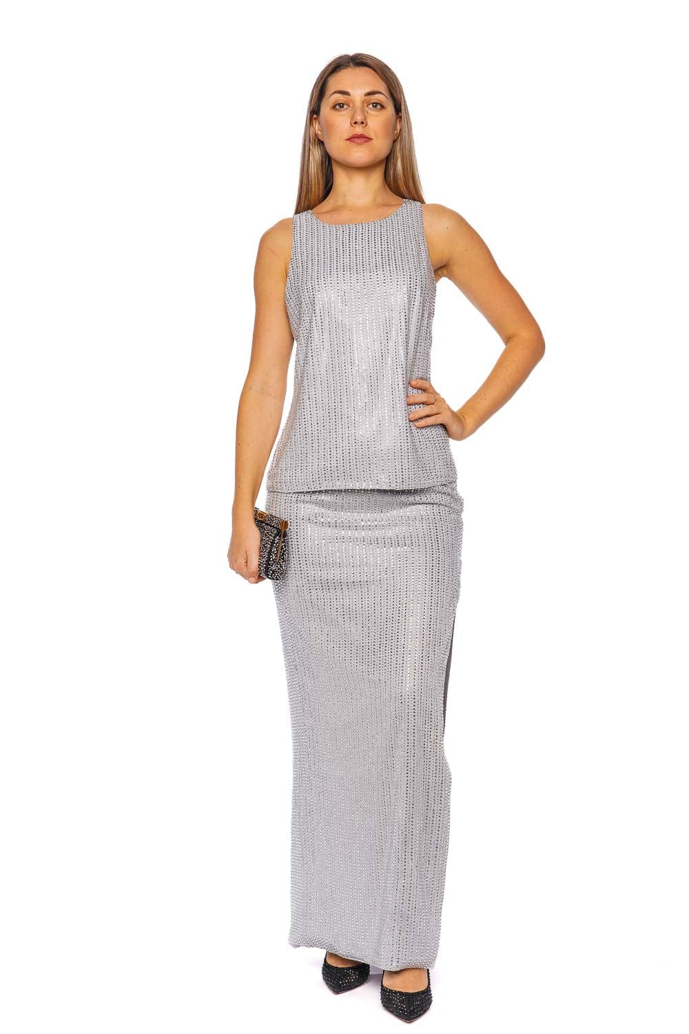 Rasario Crystal Embellished Chiffon Sleeveless Top Rasario Crystal Embellished Chiffon Sleeveless Top