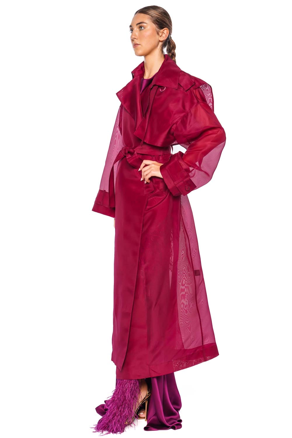 LAPOINTE Berry Organza Double Breasted Trench