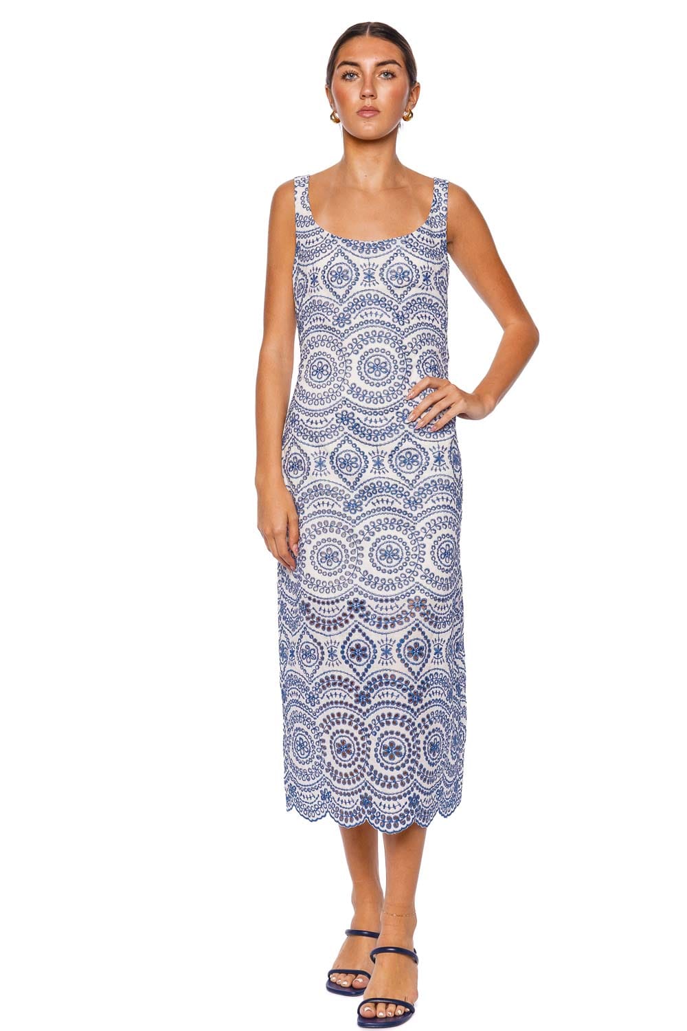 MISA LOS ANGELES Alondra Embroidered Eyelet Midi Dress