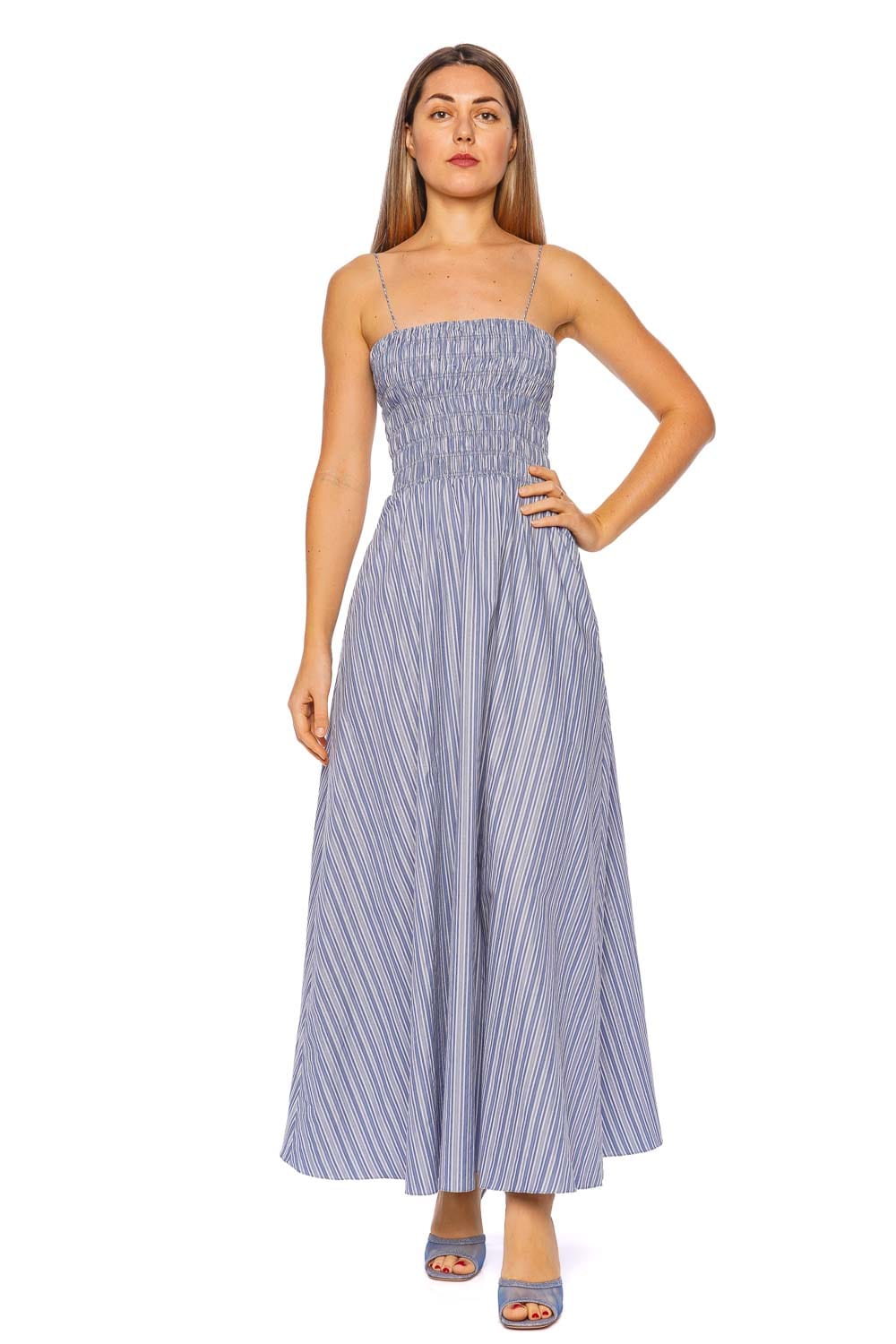 Faithfull The Brand Lida Blue Stripe Smocked Maxi Dress