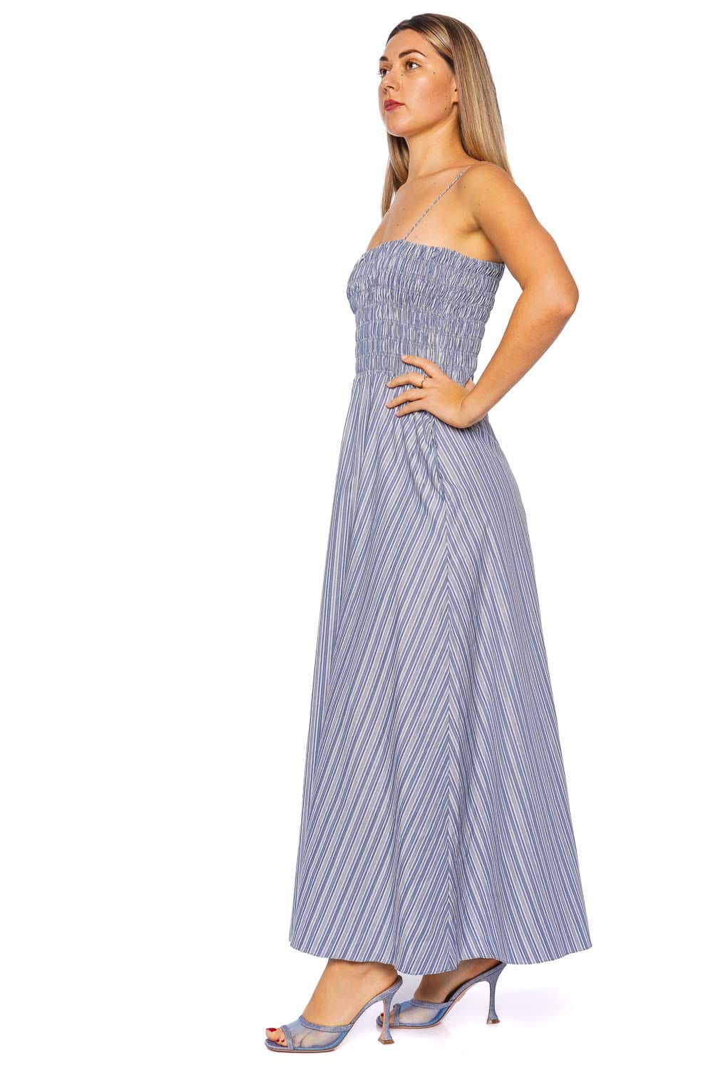 Faithfull The Brand Lida Blue Stripe Smocked Maxi Dress