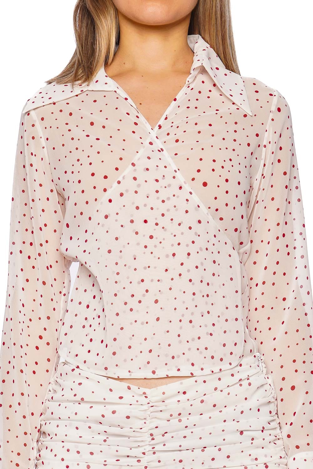 DES_PHEMMES Lipstick Long Sleeve Wrap Blouse