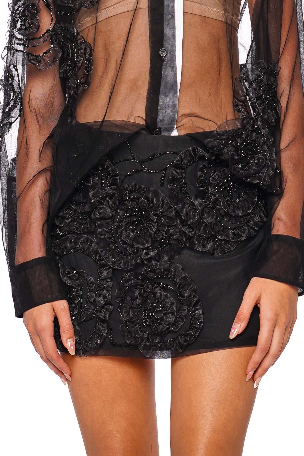 DES_PHEMMES Couture Floral Embroidered Tulle Mini Skirt