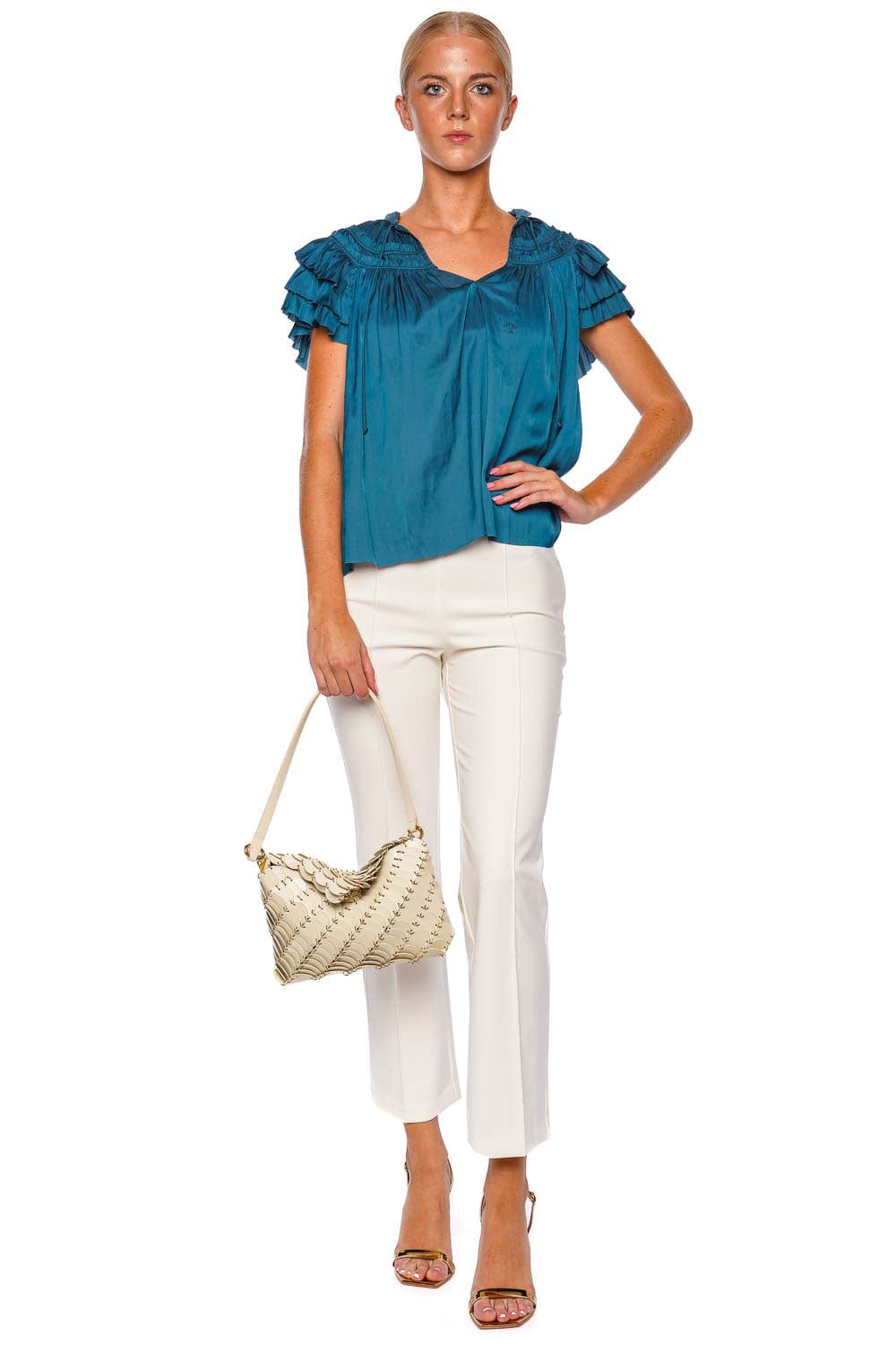 Ulla Johnson Elvie Neptune Ruched Ruffled Top