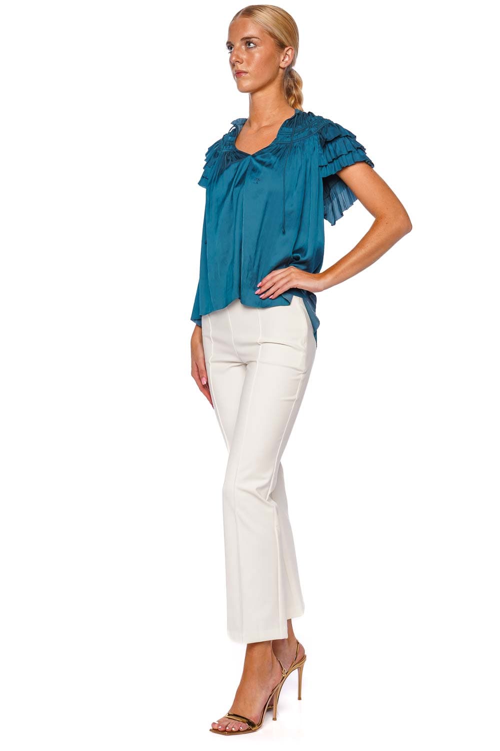 Ulla Johnson Elvie Neptune Ruched Ruffled Top