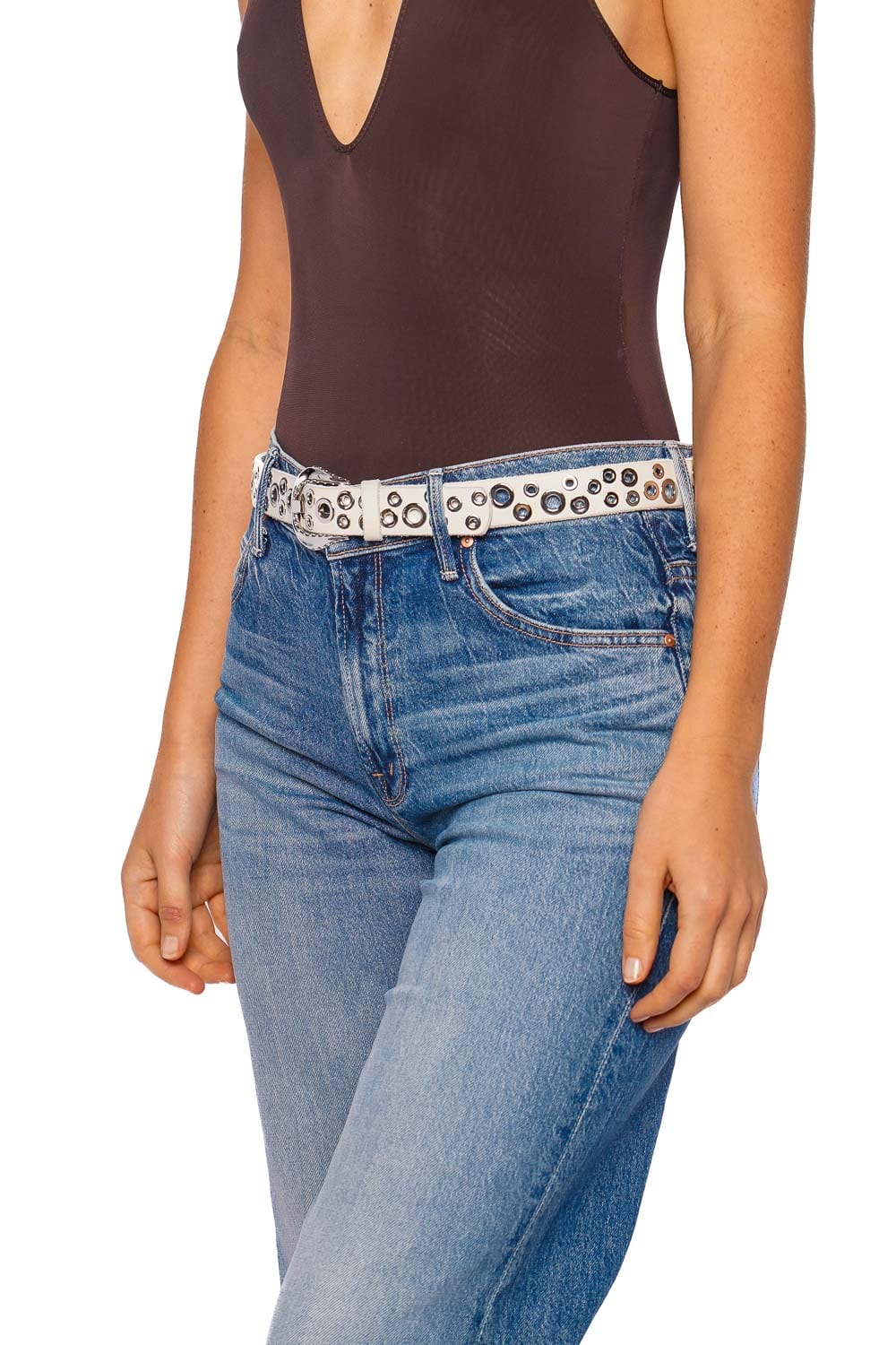 Golden Goose New Tex Bianco Studded Leather Belt