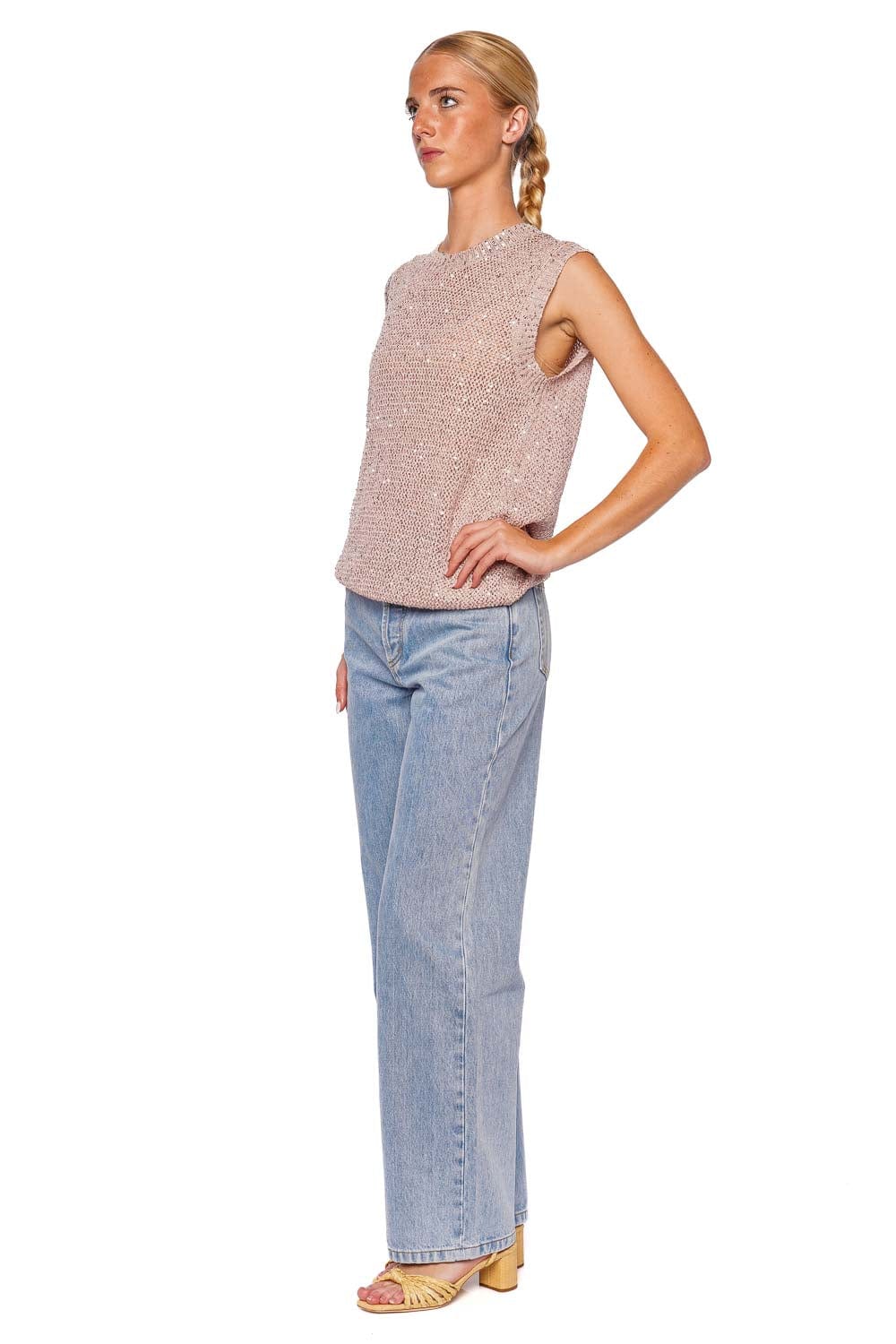 Golden Goose Shadow Grey Sequin Mesh Knit Tank