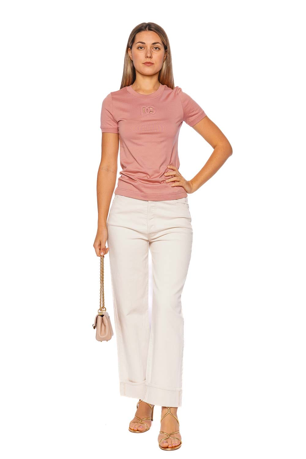 Dolce & Gabbana ROSE SHORT SLEEVE TOP F8N08Z GDCX1 F2528 ROSA