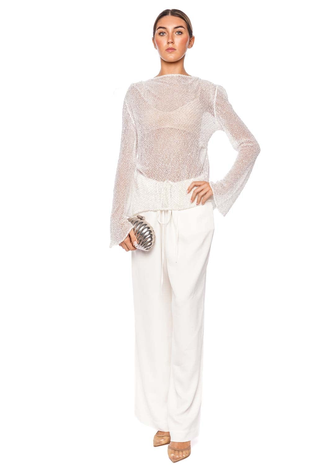 Rachel Gilbert Valari Ivory Sequin Knit Top