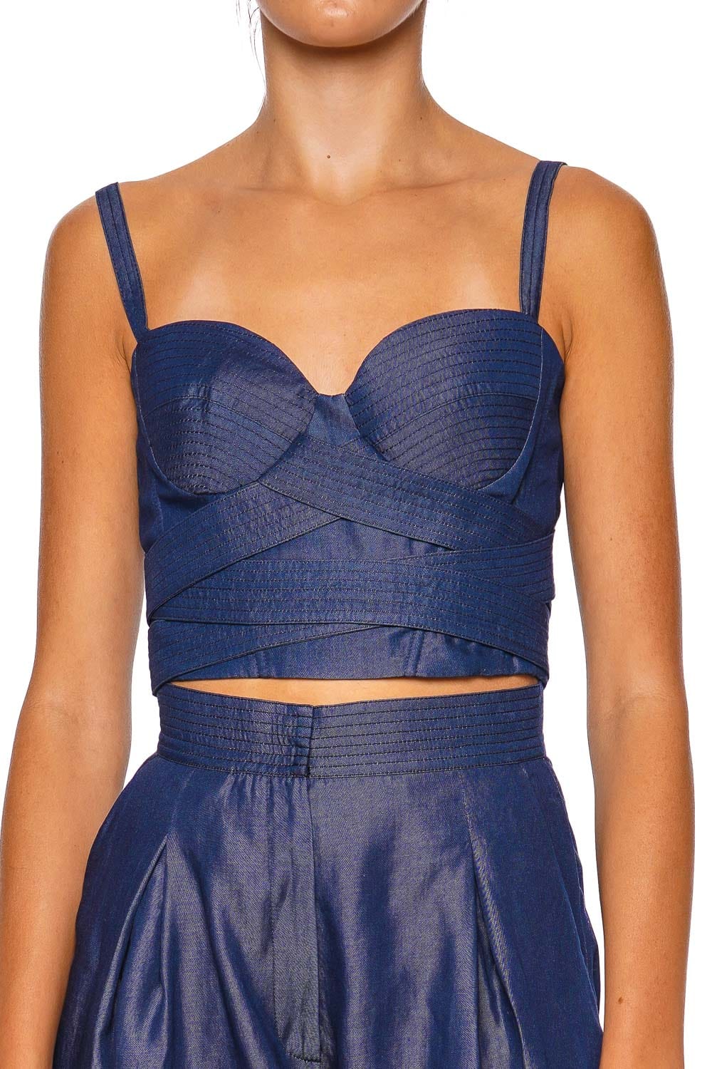 Andres Otalora Aanya Tencel Denim Cropped Top