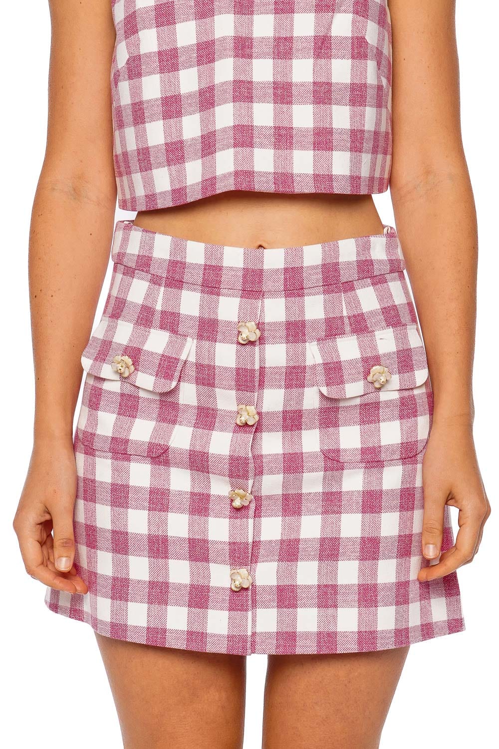 Cara Cara Faye Pink Boucle Button Mini Skirt