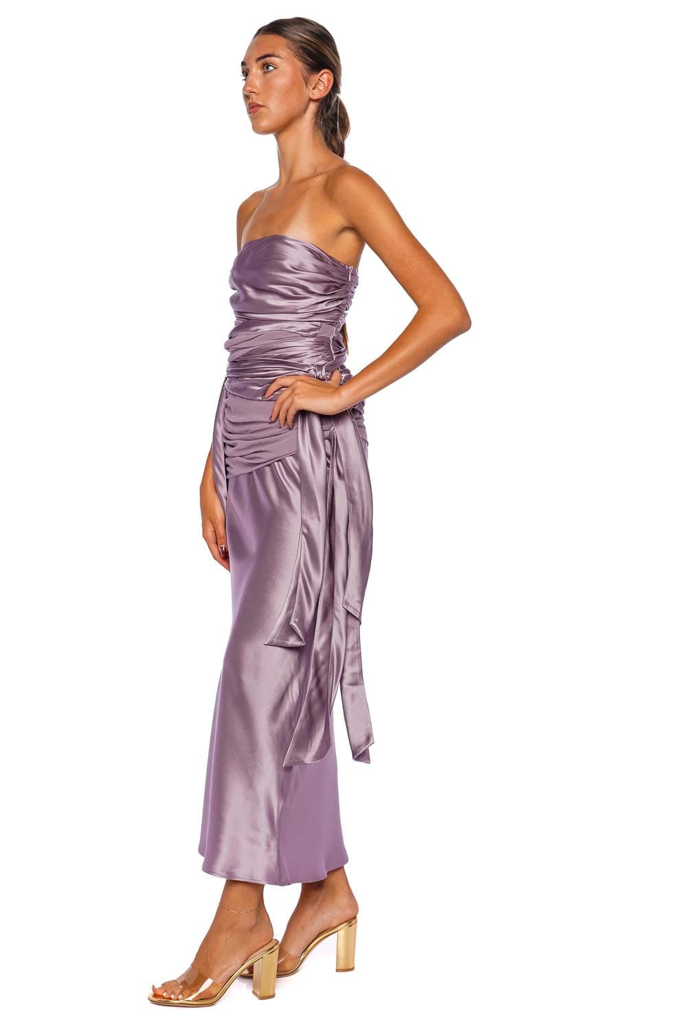 Christopher Esber Mauve Knotted Silk Gathered Midi Dress