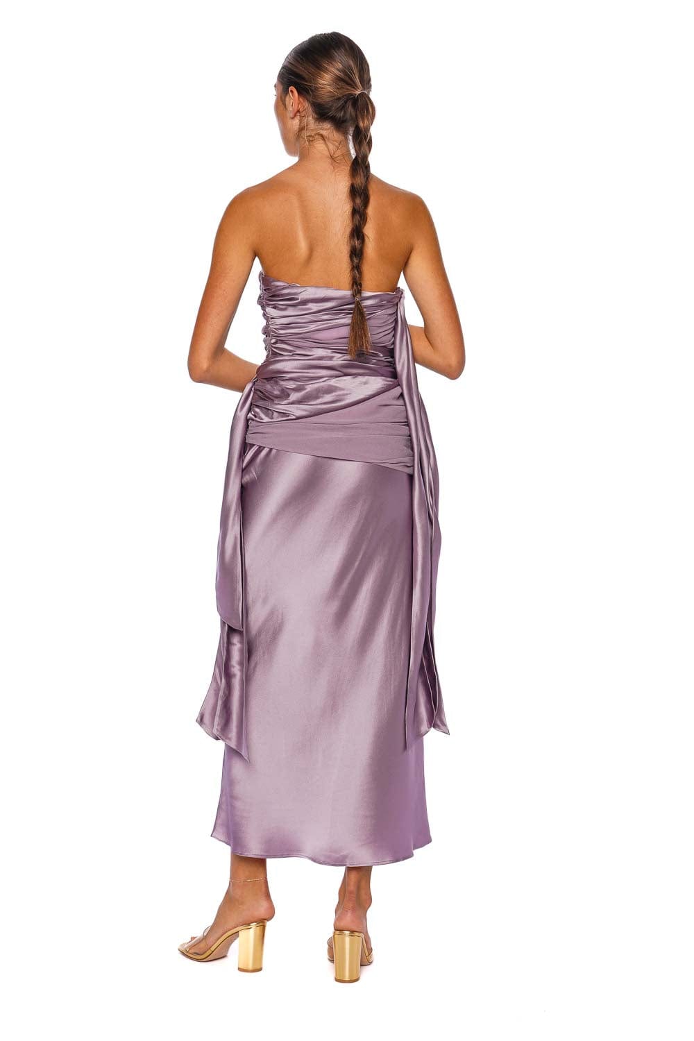 Christopher Esber Mauve Knotted Silk Gathered Midi Dress