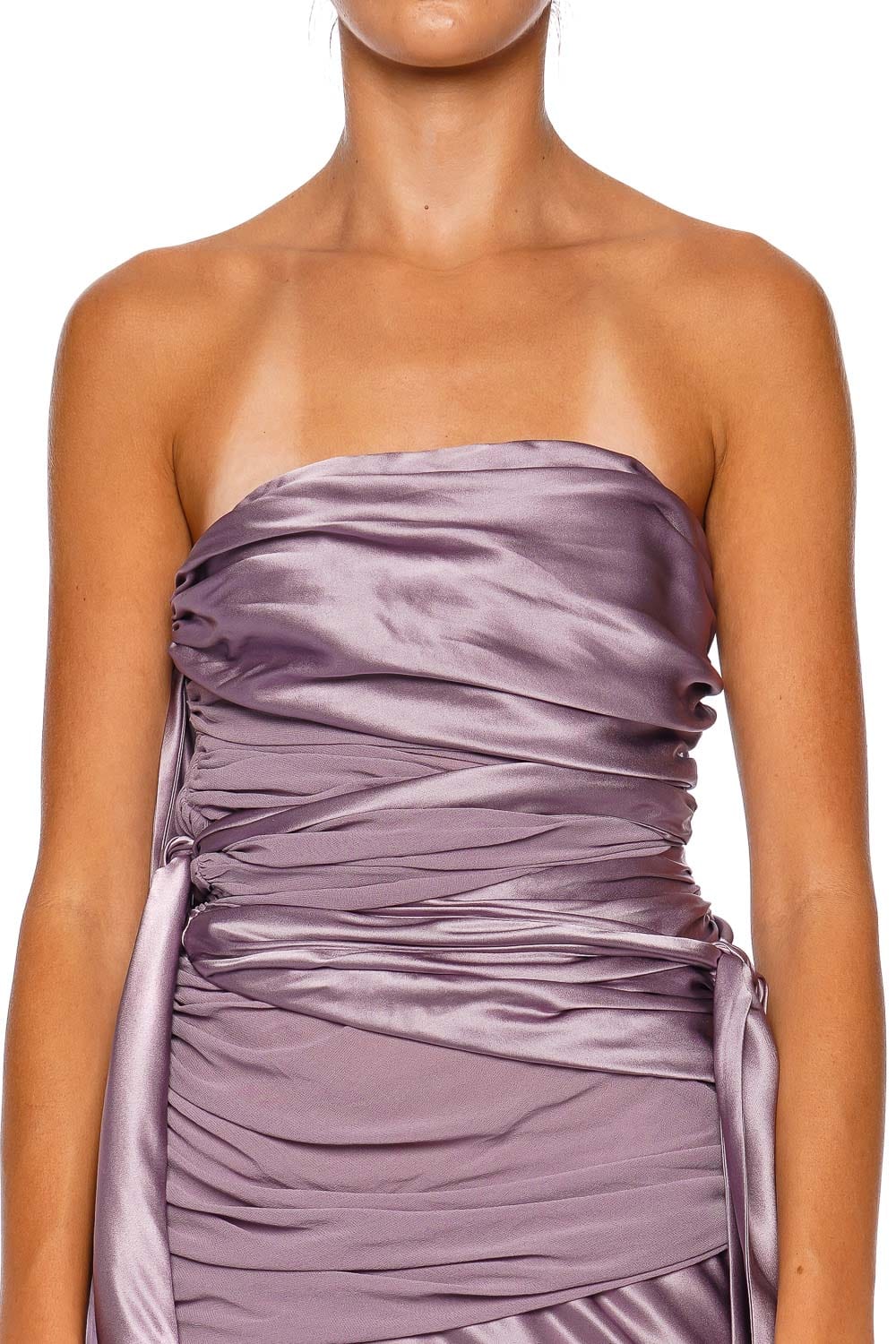 Christopher Esber Mauve Knotted Silk Gathered Midi Dress