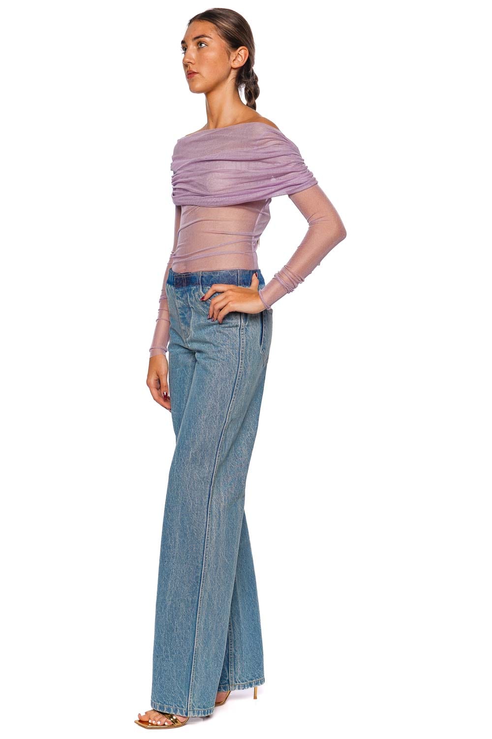 Christopher Esber Veiled Mauve Off Shoulder Silk Top