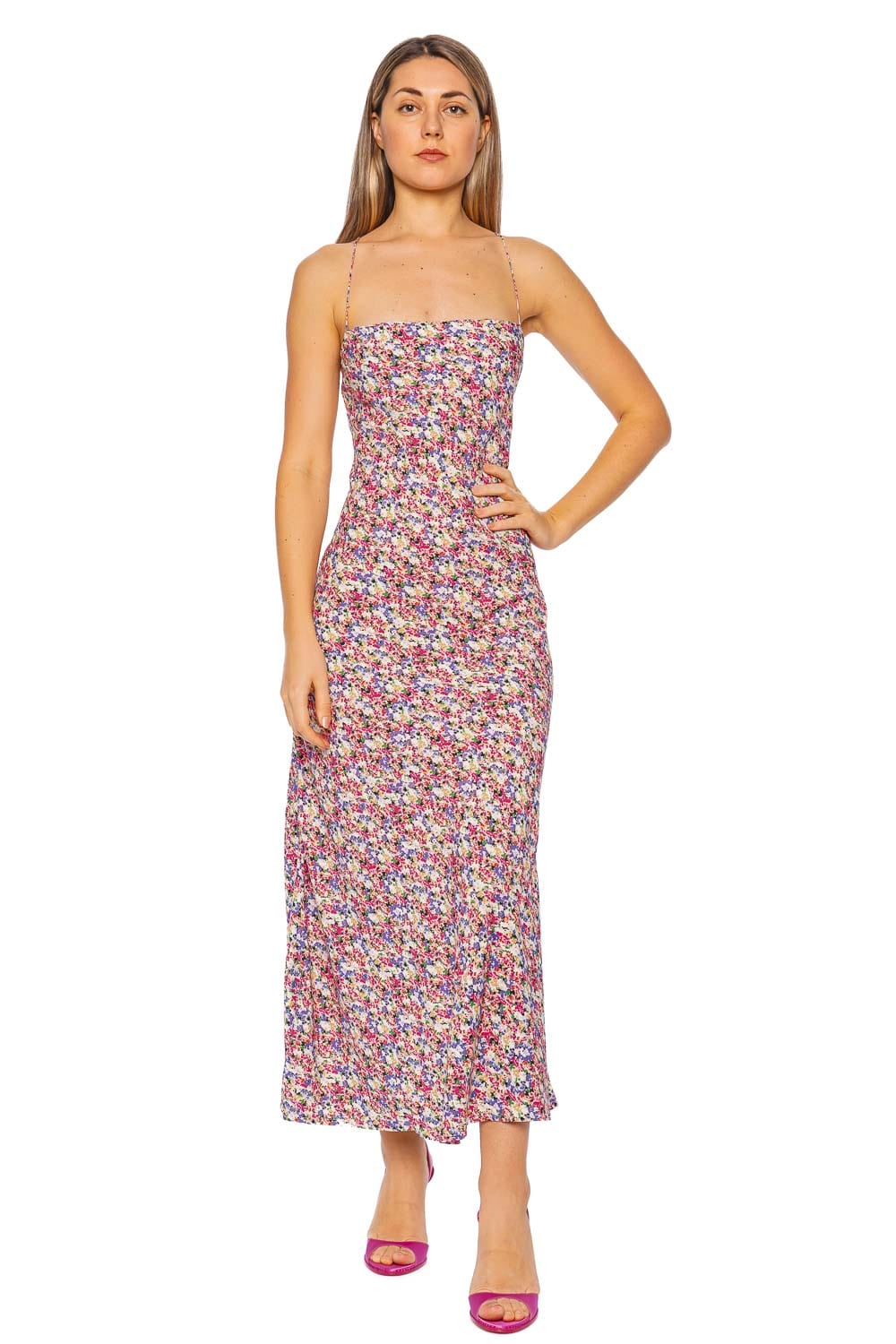 knee length dresses for ladies Floral Pleated Midi Dress S main image 1